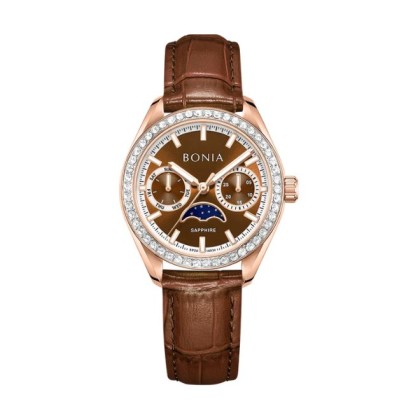Bonia Contemporary BNB10934-2542S Brown Leather Strap Women Watch 